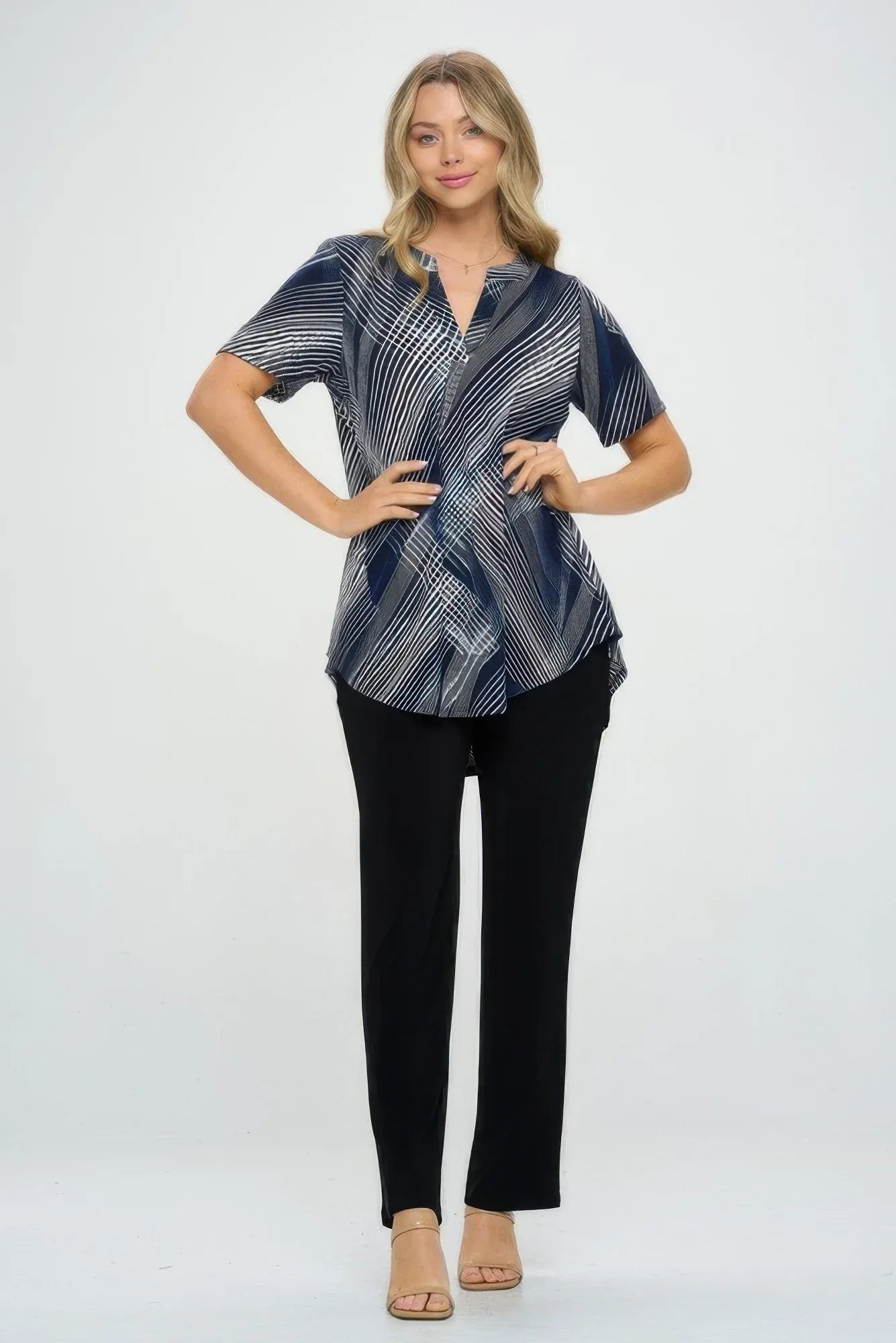 Notch Neck Rolled Short Sleeve Top | Mixtshop LLC