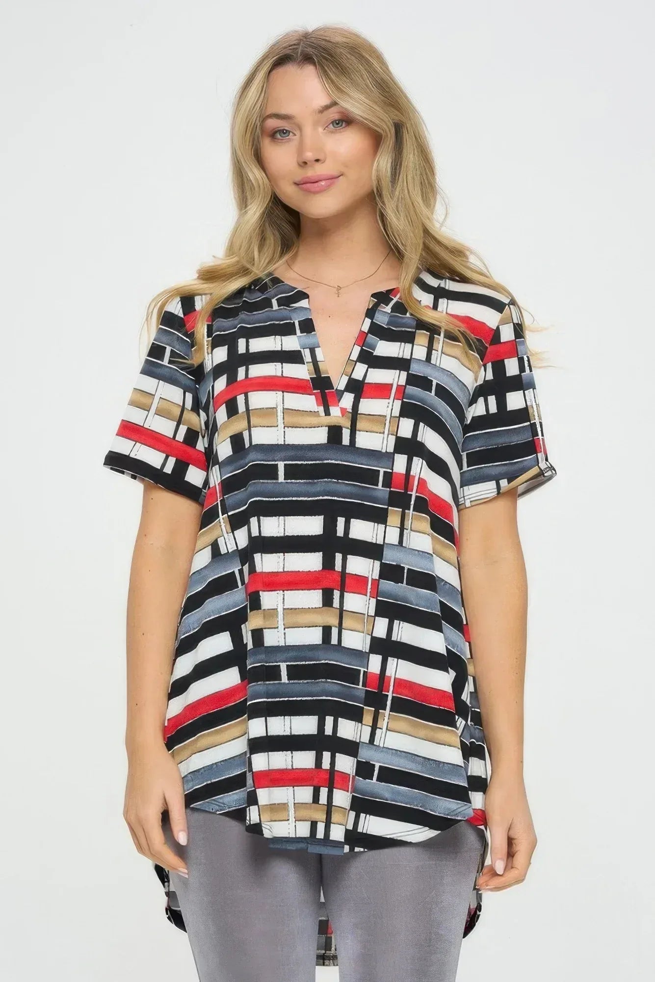Notch Neck Rolled Short Sleeve Top | Mixtshop LLC Main image