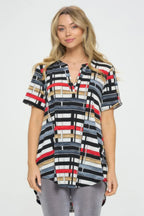 Notch Neck Rolled Short Sleeve Top | Mixtshop LLC