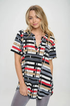 Notch Neck Rolled Short Sleeve Top | Mixtshop LLC