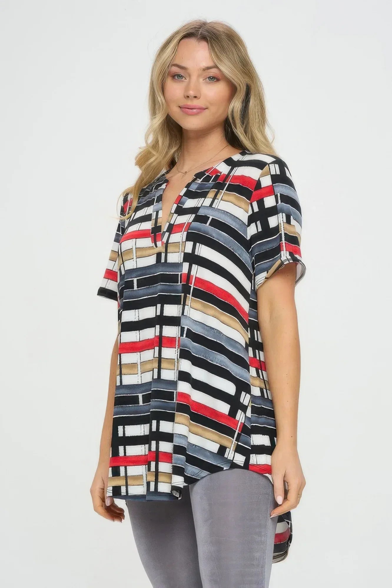 Notch Neck Rolled Short Sleeve Top | Mixtshop LLC