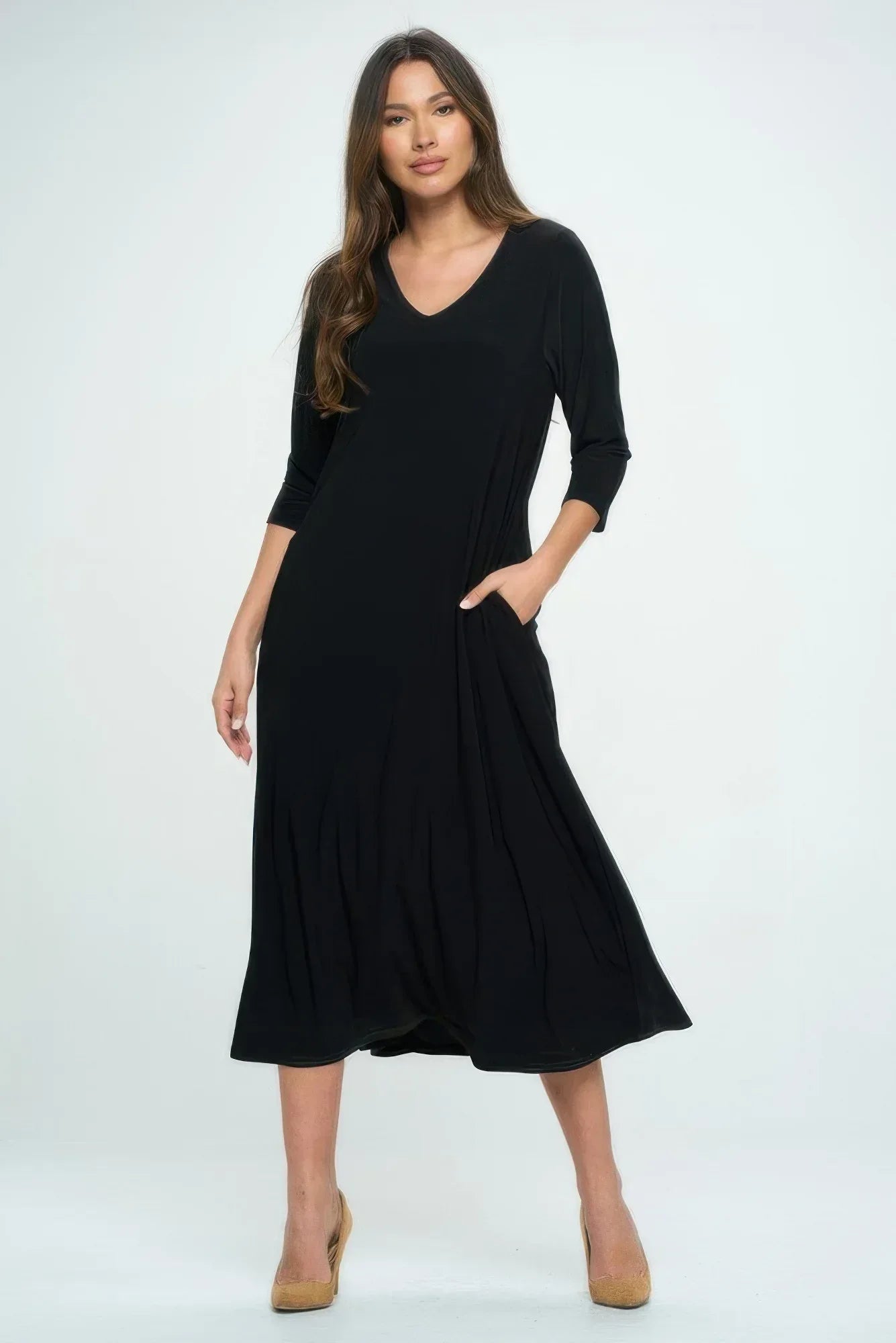 Hit V-neck Long Dress W/pocket | Mixtshop LLC Main image