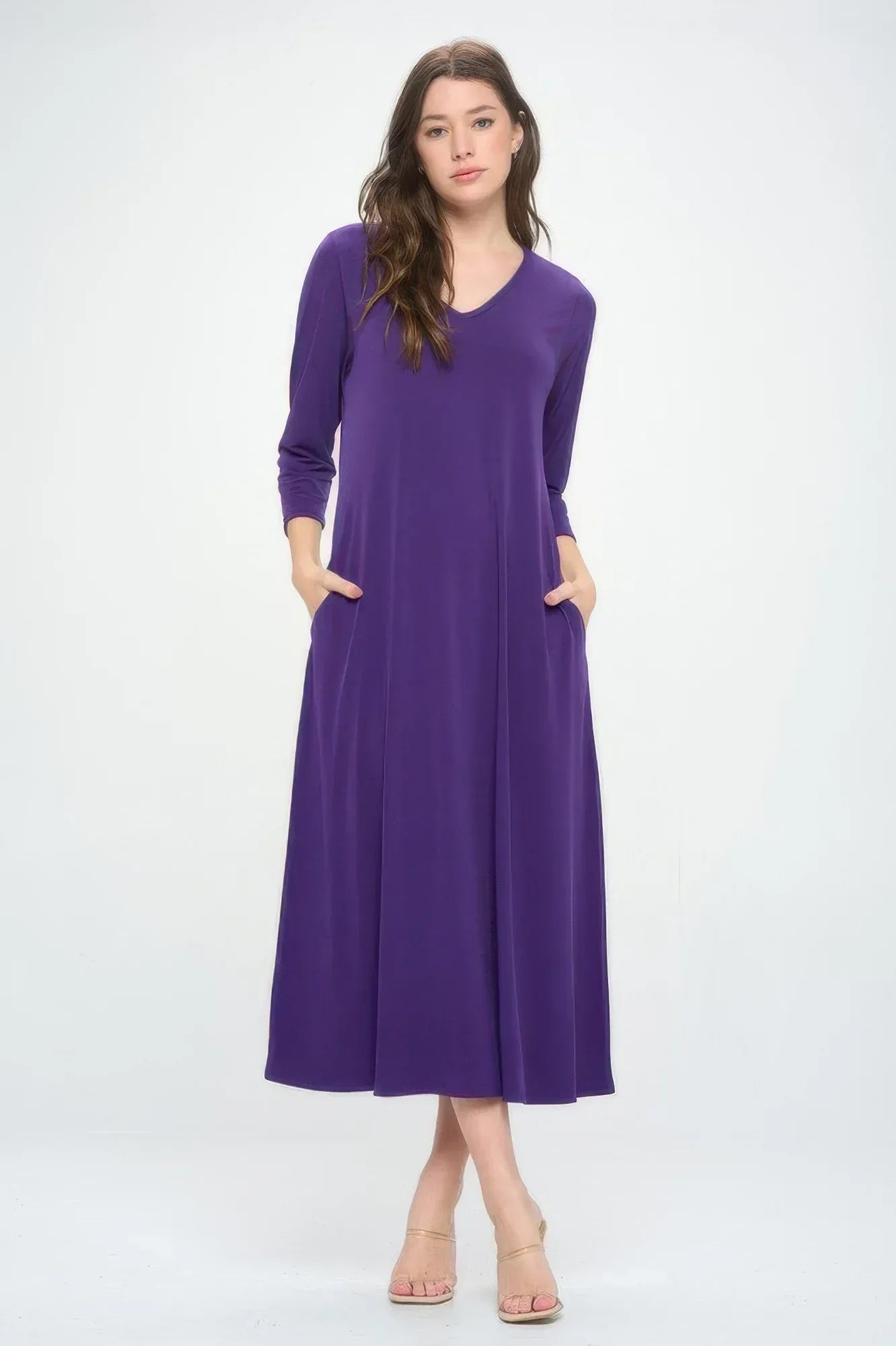 Hit V-neck Long Dress W/pocket | Mixtshop LLC