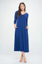 Hit V-neck Long Dress W/pocket | Mixtshop LLC