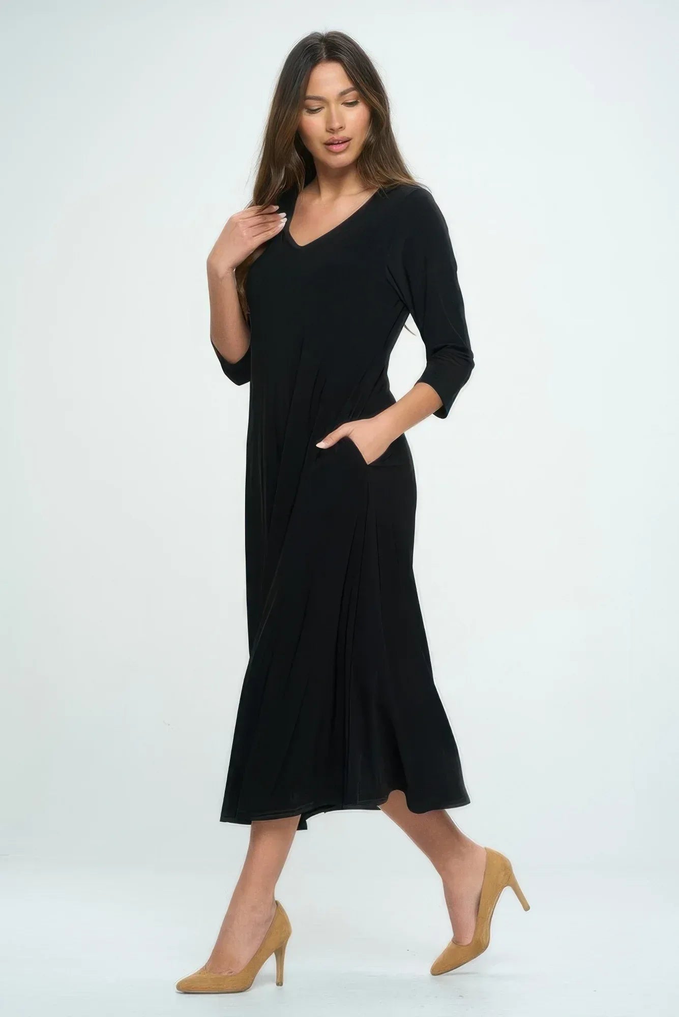 Hit V-neck Long Dress W/pocket | Mixtshop LLC
