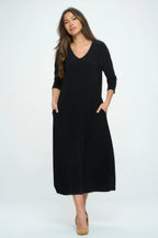 Hit V-neck Long Dress W/pocket | Mixtshop LLC
