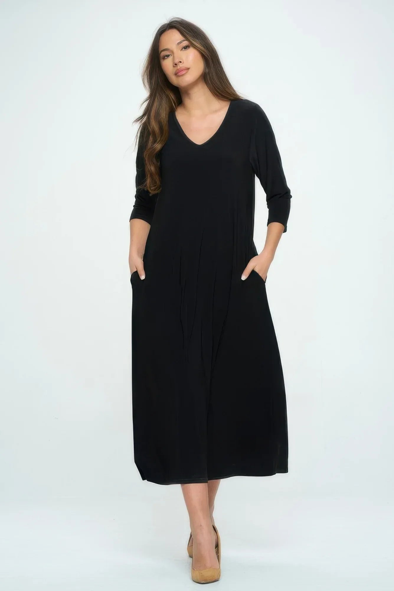 Hit V-neck Long Dress W/pocket | Mixtshop LLC