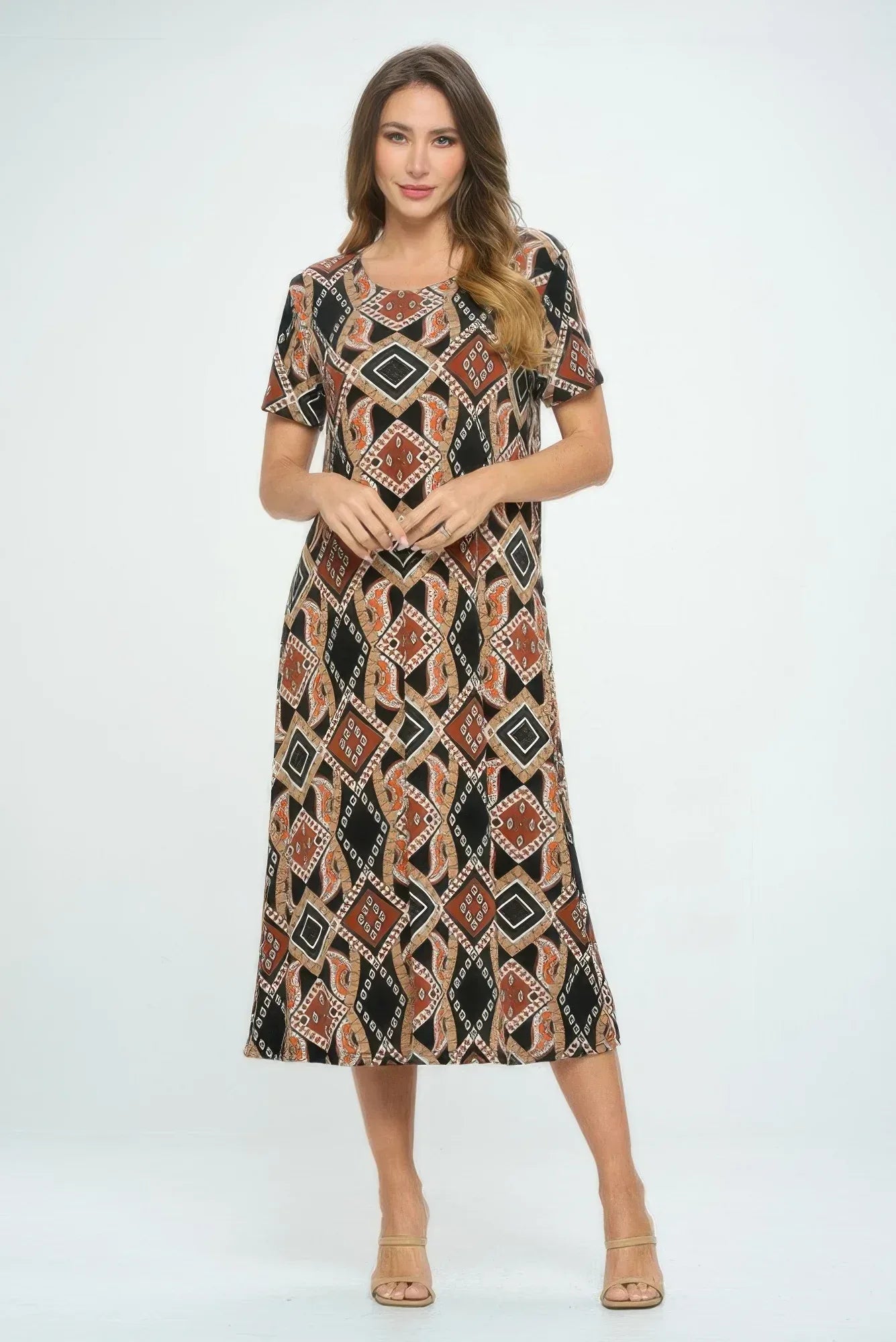 Bns Print Long Dress With Short Sleeve | Mixtshop LLC