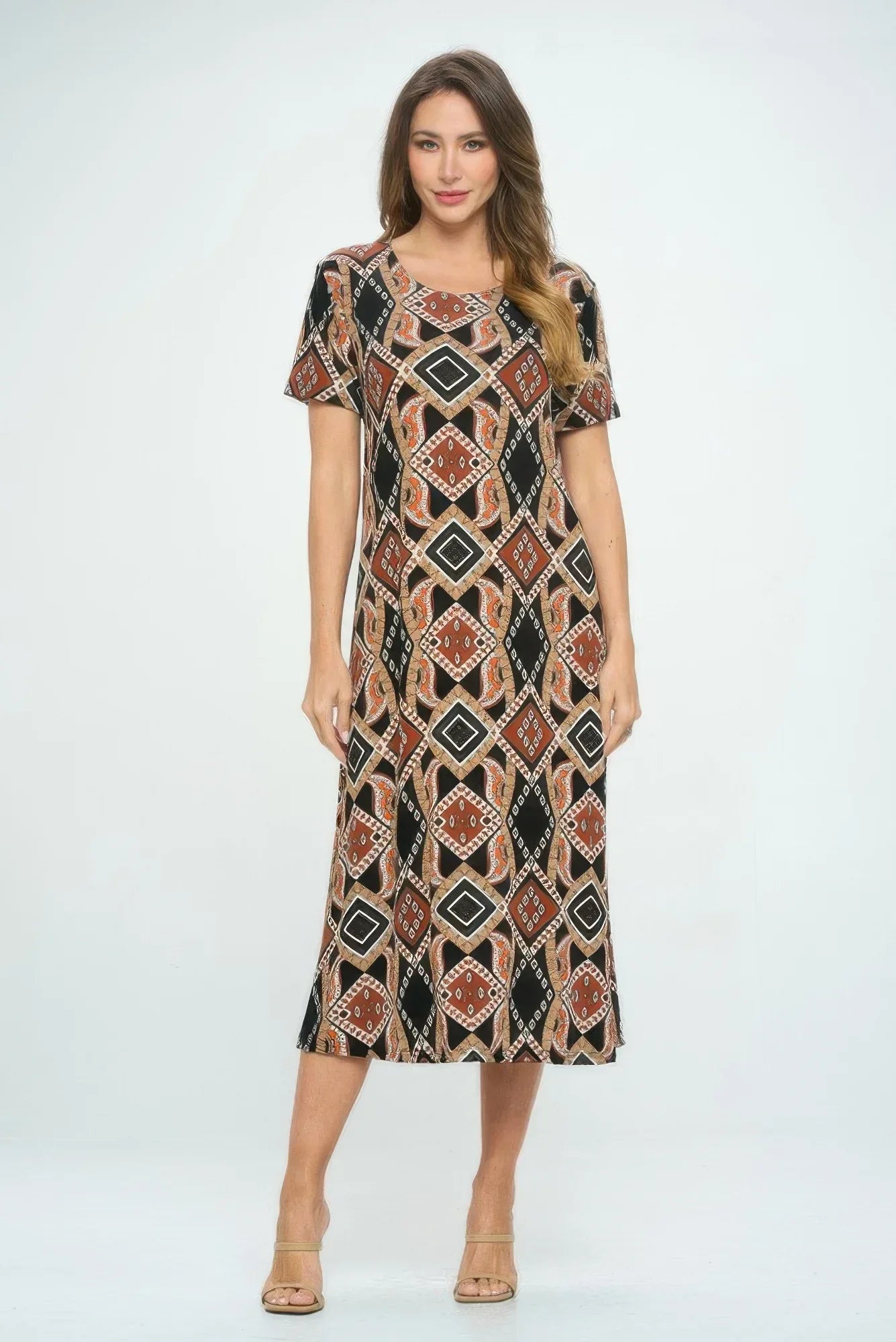 Bns Print Long Dress With Short Sleeve | Mixtshop LLC