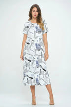 Bns Print Long Dress With Short Sleeve | Mixtshop LLC