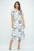 Bns Print Long Dress With Short Sleeve | Mixtshop LLC