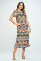 Bns Print Long Dress With Short Sleeve | Mixtshop LLC