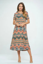 Bns Print Long Dress With Short Sleeve | Mixtshop LLC