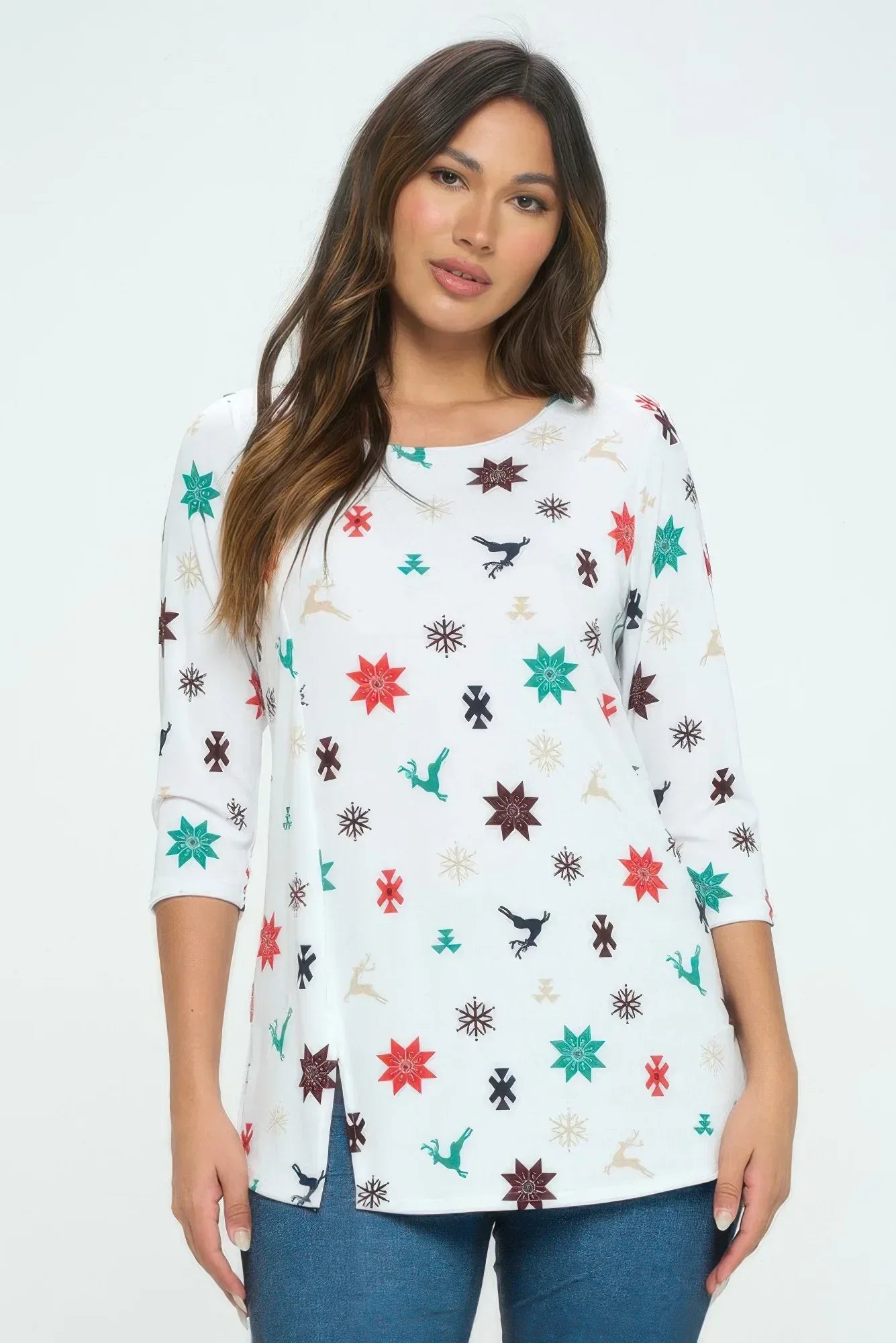 Bns Round Neck 3/4 Sleeve Slit Top | Mixtshop LLC Main image