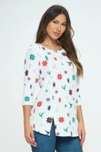 Bns Round Neck 3/4 Sleeve Slit Top | Mixtshop LLC