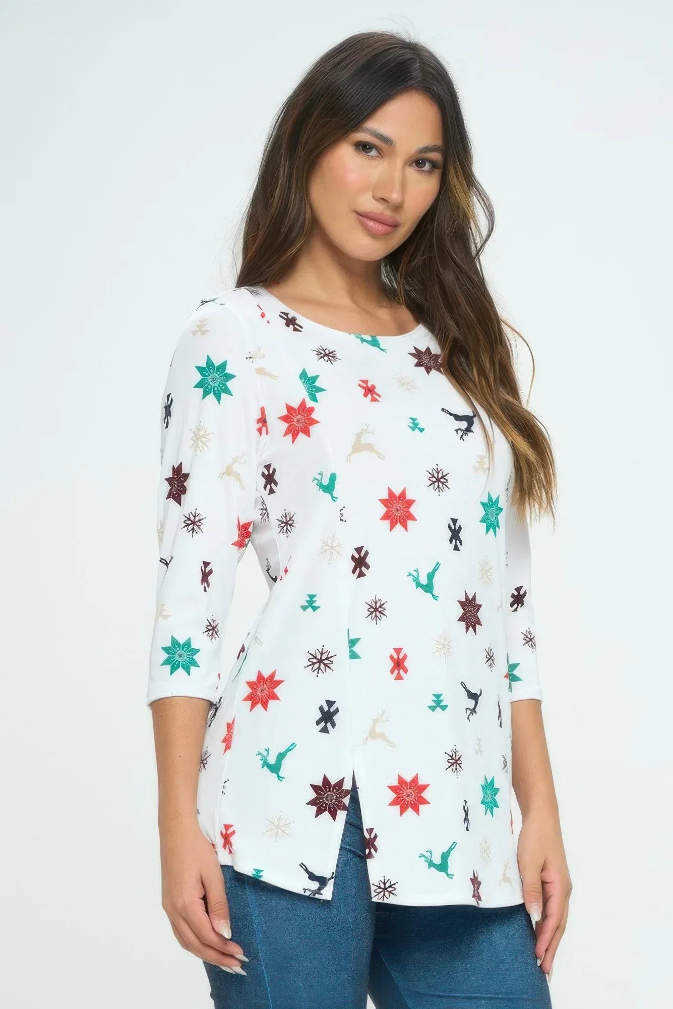 Bns Round Neck 3/4 Sleeve Slit Top | Mixtshop LLC