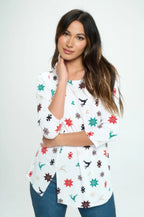 Bns Round Neck 3/4 Sleeve Slit Top | Mixtshop LLC