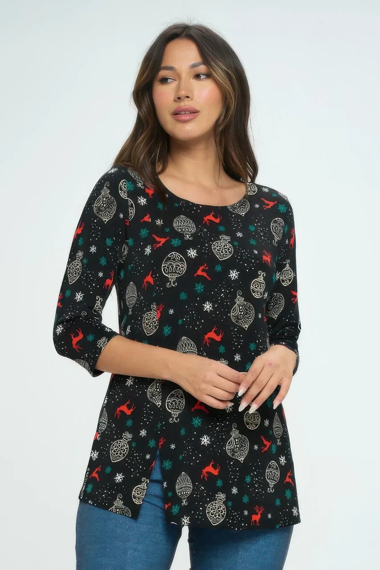 Bns Round Neck 3/4 Sleeve Slit Top | Mixtshop LLC