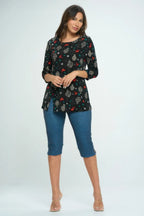 Bns Round Neck 3/4 Sleeve Slit Top | Mixtshop LLC