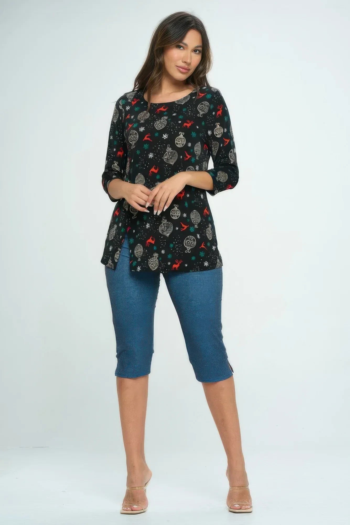 Bns Round Neck 3/4 Sleeve Slit Top | Mixtshop LLC