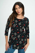 Bns Round Neck 3/4 Sleeve Slit Top | Mixtshop LLC