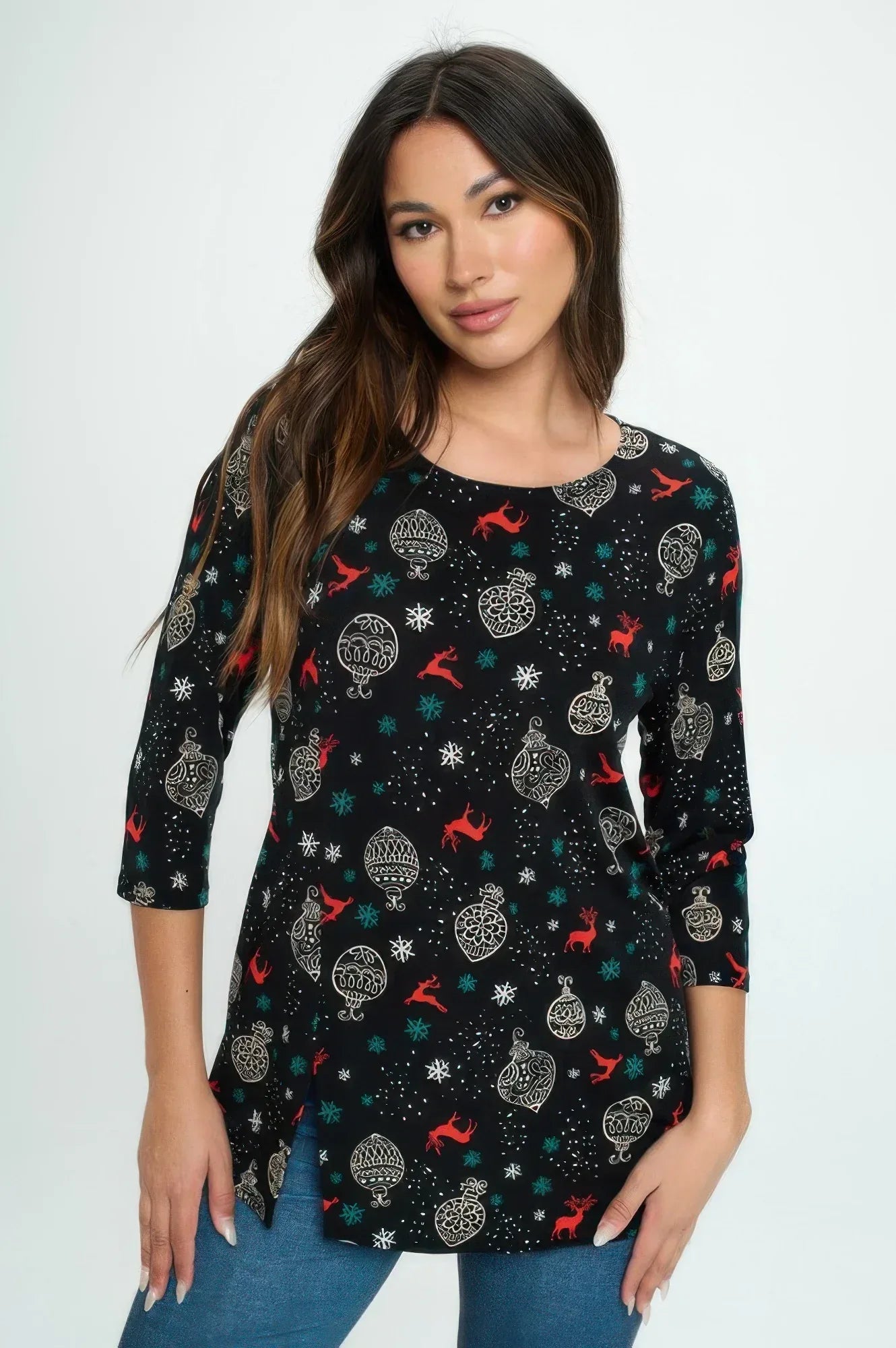 Bns Round Neck 3/4 Sleeve Slit Top | Mixtshop LLC