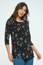 Bns Round Neck 3/4 Sleeve Slit Top | Mixtshop LLC