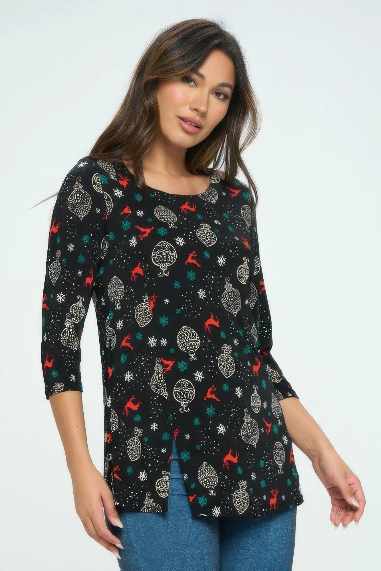 Bns Round Neck 3/4 Sleeve Slit Top | Mixtshop LLC