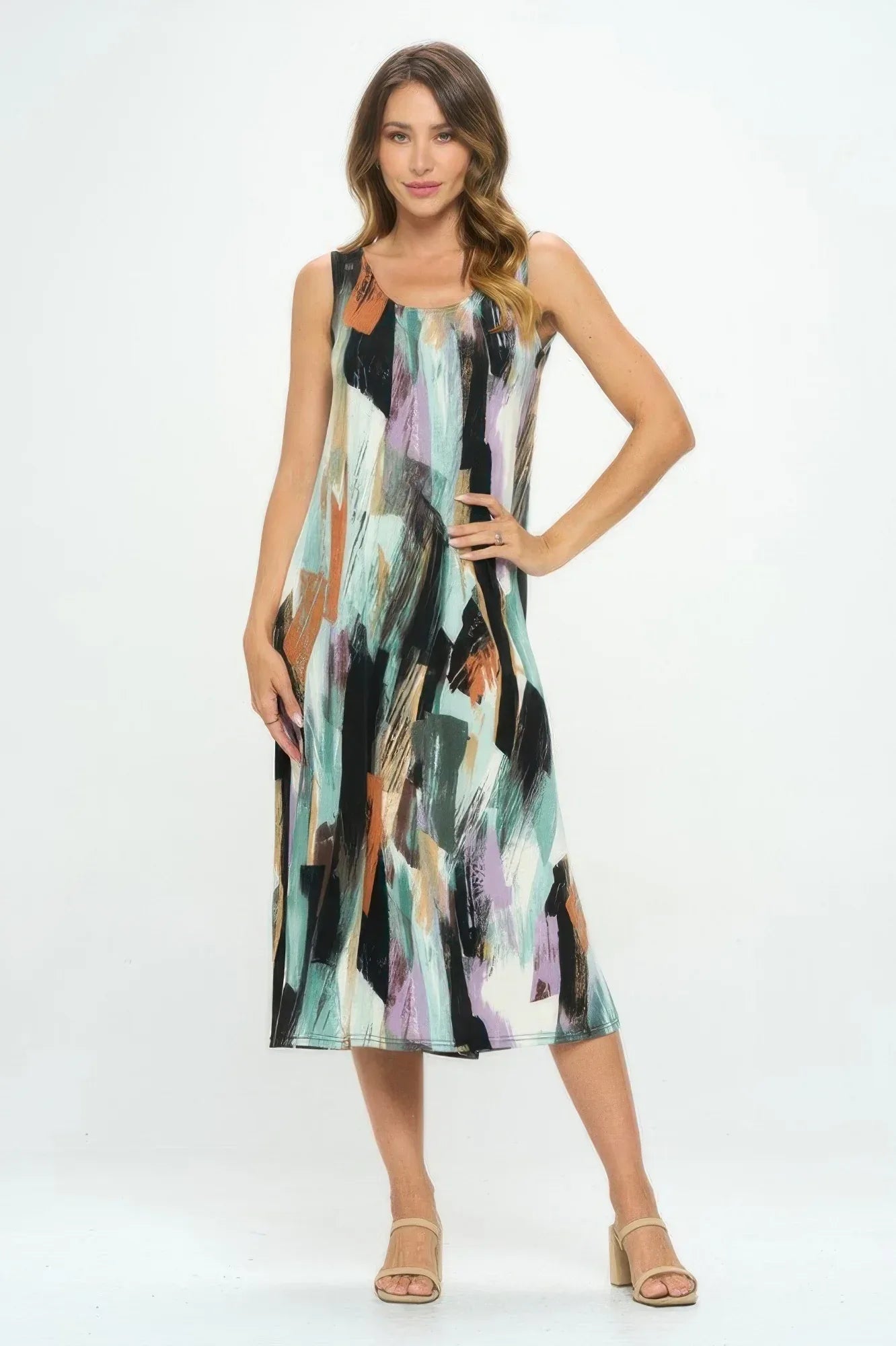 Bns Brush Stroke Print Tank Long Dress | Mixtshop LLC