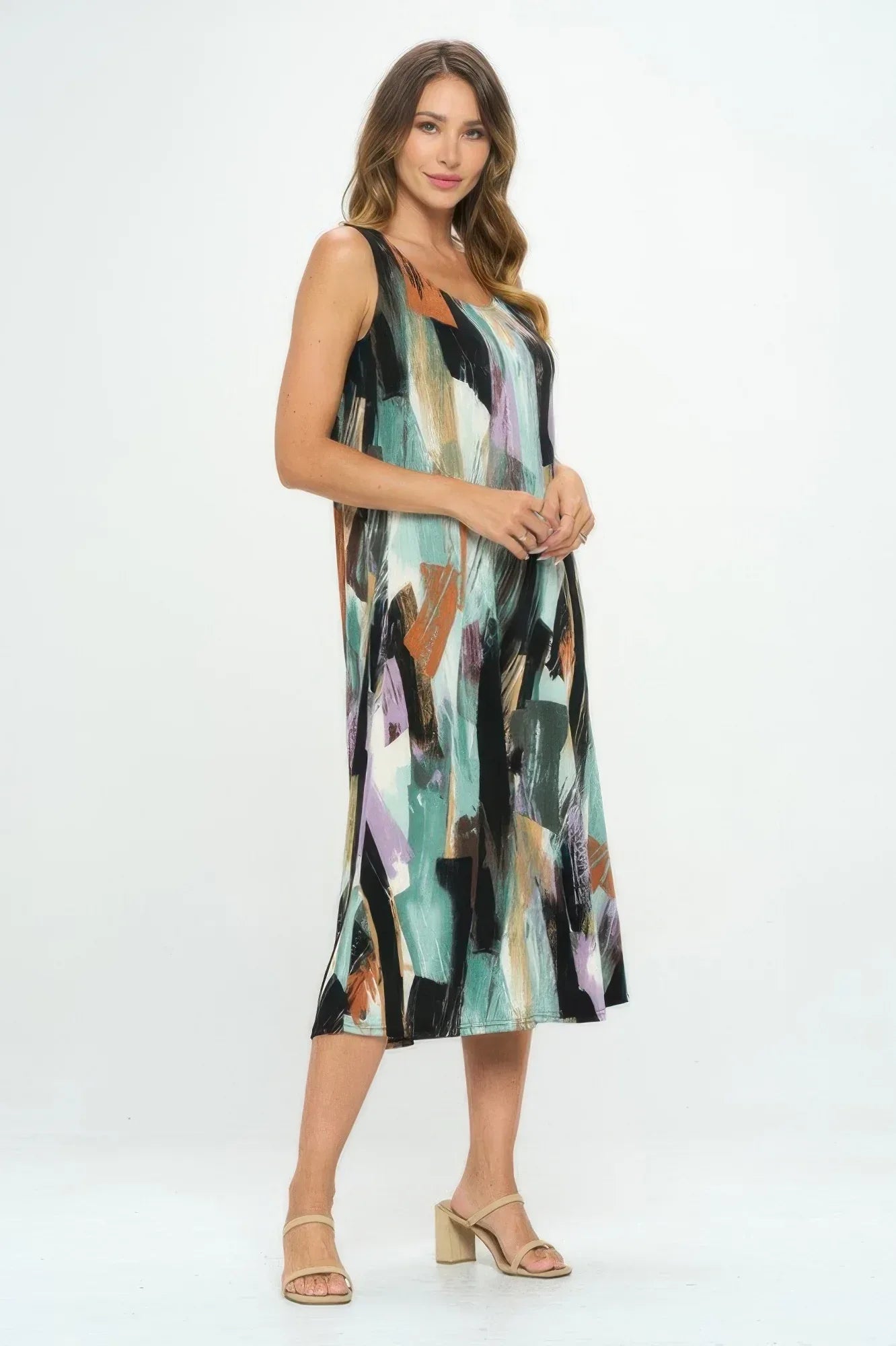 Bns Brush Stroke Print Tank Long Dress | Mixtshop LLC