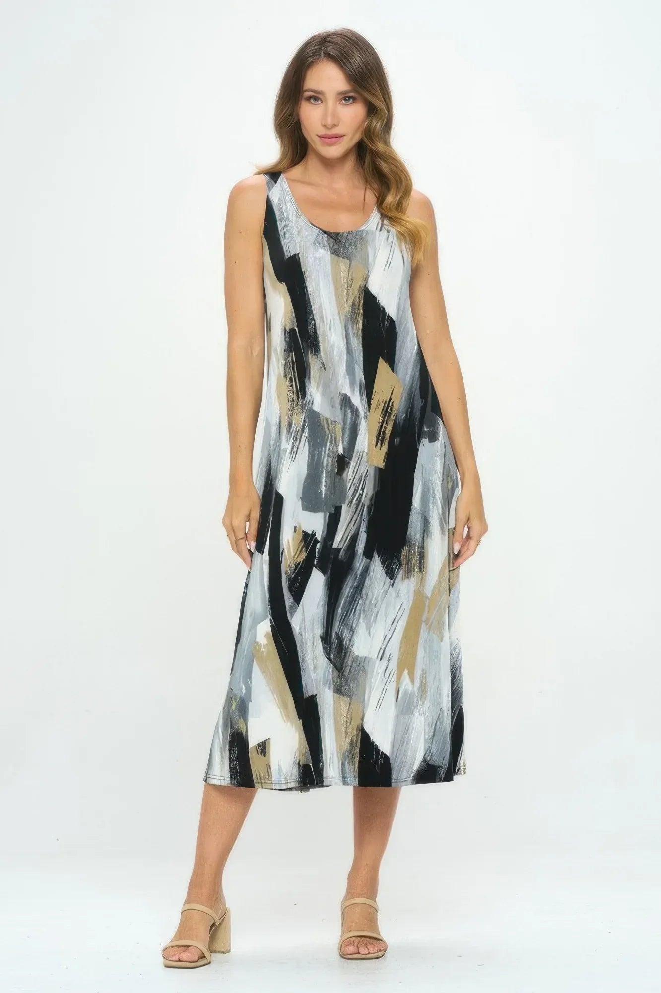 Bns Brush Stroke Print Tank Long Dress | Mixtshop LLC