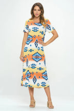 Bns Print Long Dress With Short Sleeve | Mixtshop LLC