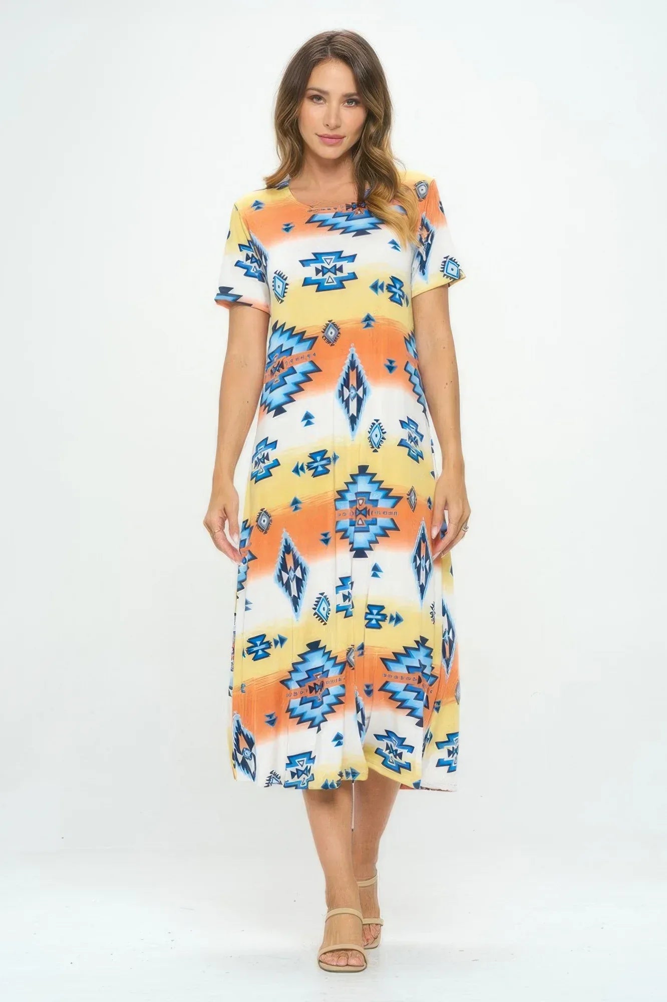 Bns Print Long Dress With Short Sleeve | Mixtshop LLC