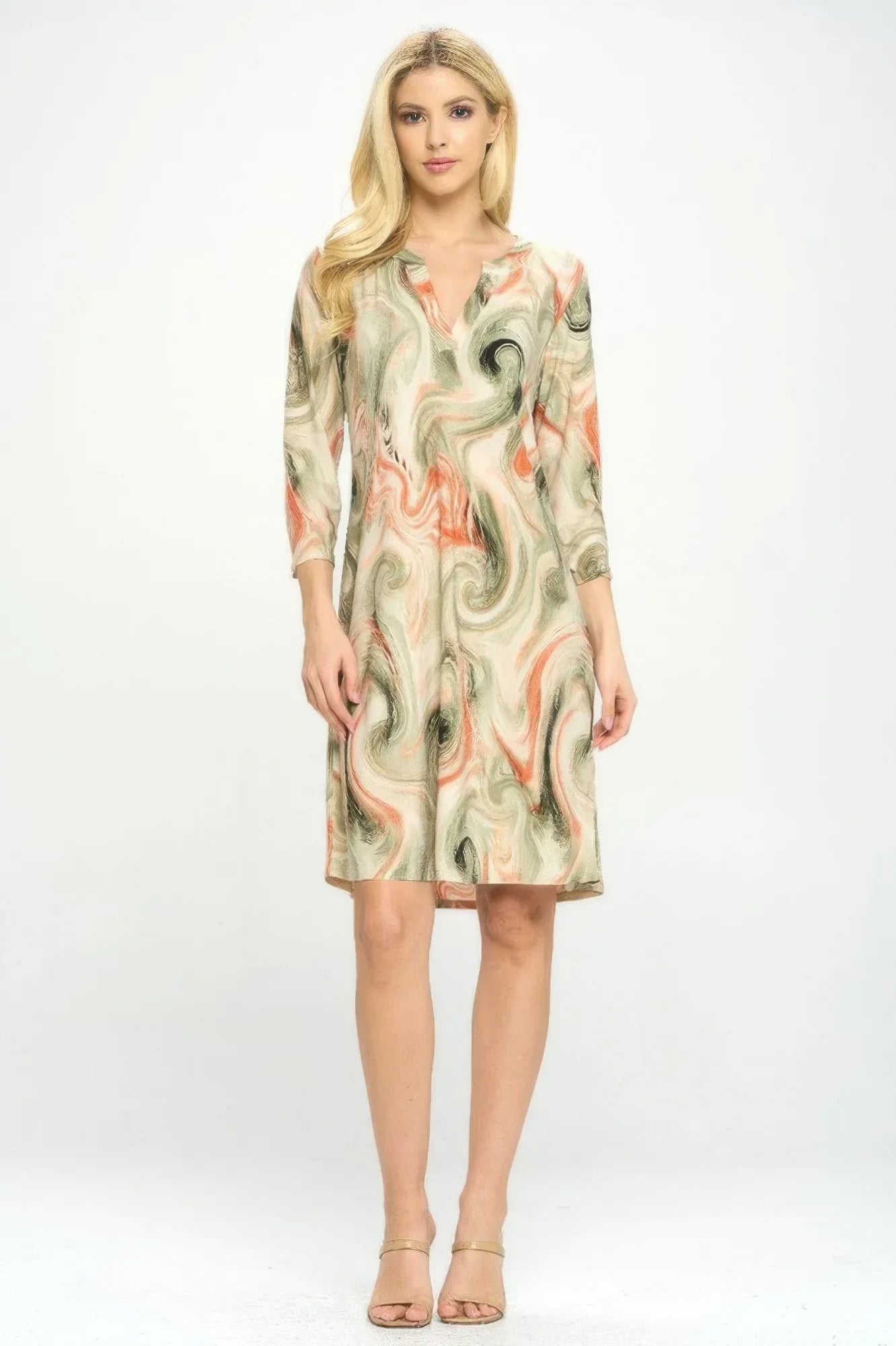 Hit Notch Neck Quarter Sleeve Dress | Mixtshop LLC Main image