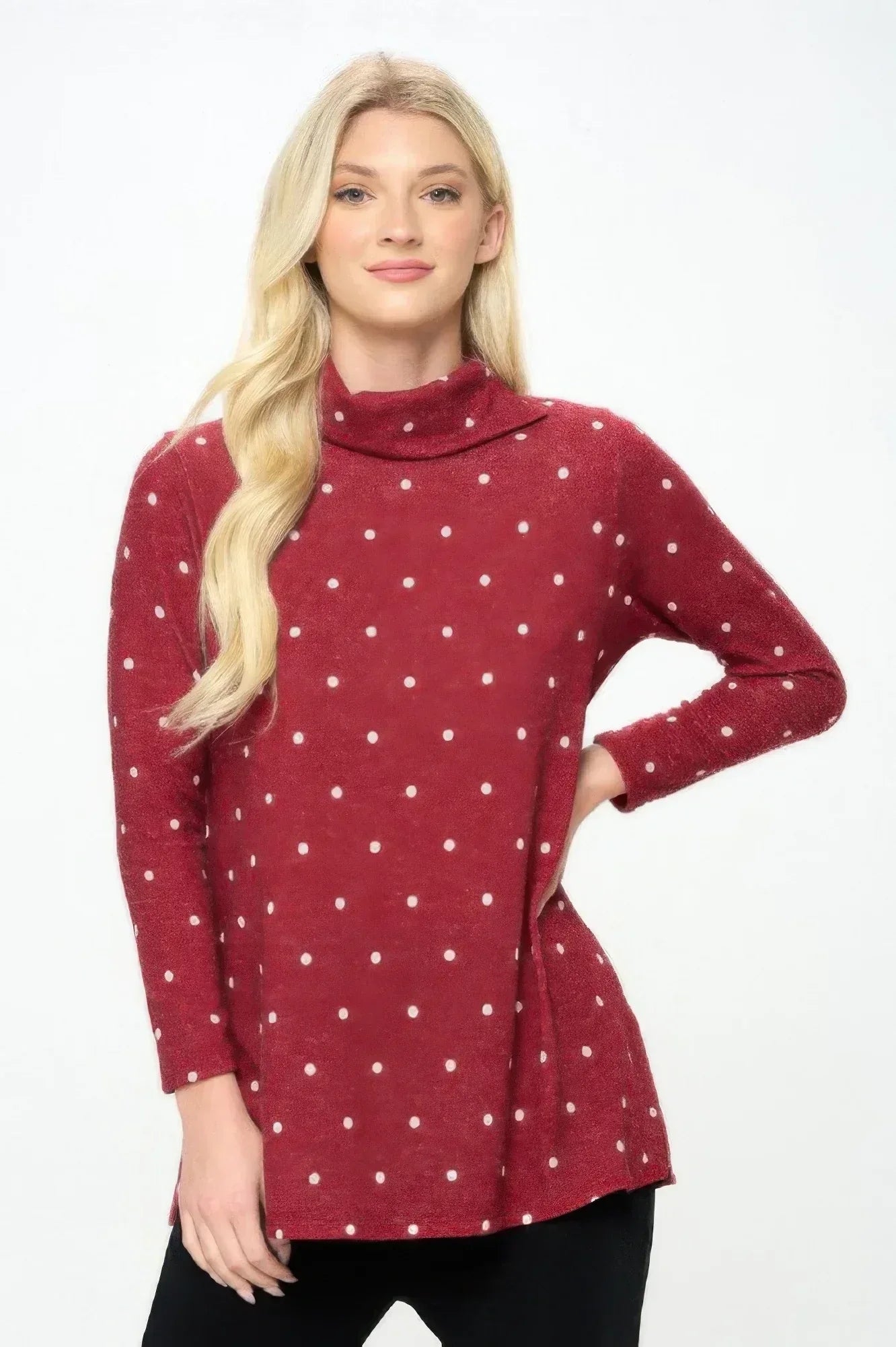 Mir Split Mock Neck Top | Mixtshop LLC Main image