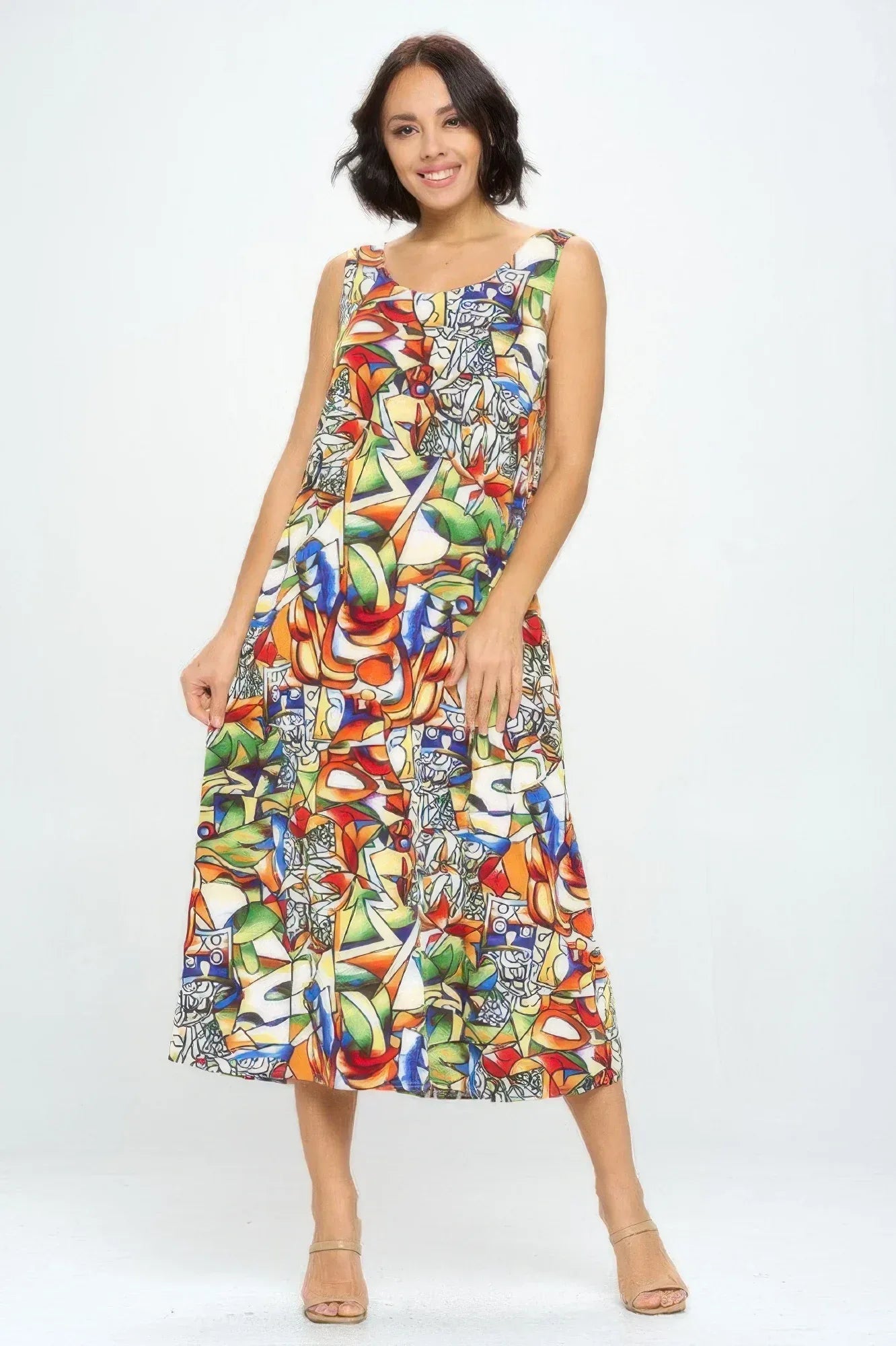 Bns Print Long Tank Dress | Mixtshop LLC Main image
