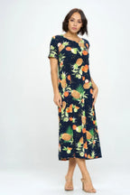 Short Sleeve And Soft Round-neckline Long Dress | Mixtshop LLC