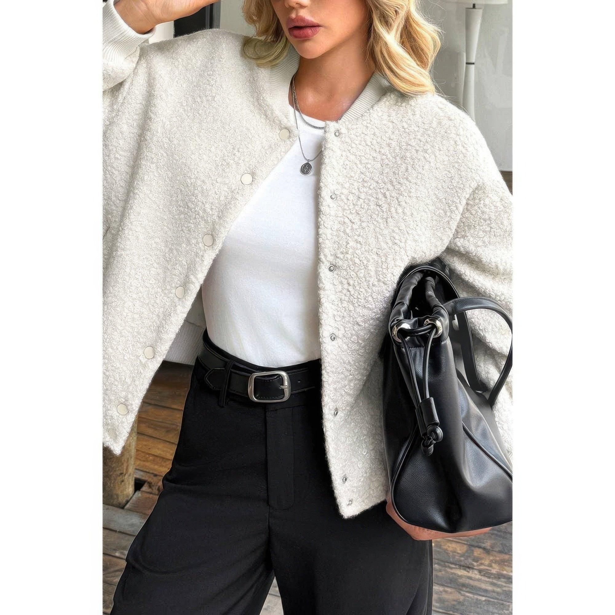 Faux Sherpa Fuzzy Teddy Bomber Jacket | Mixtshop LLC
