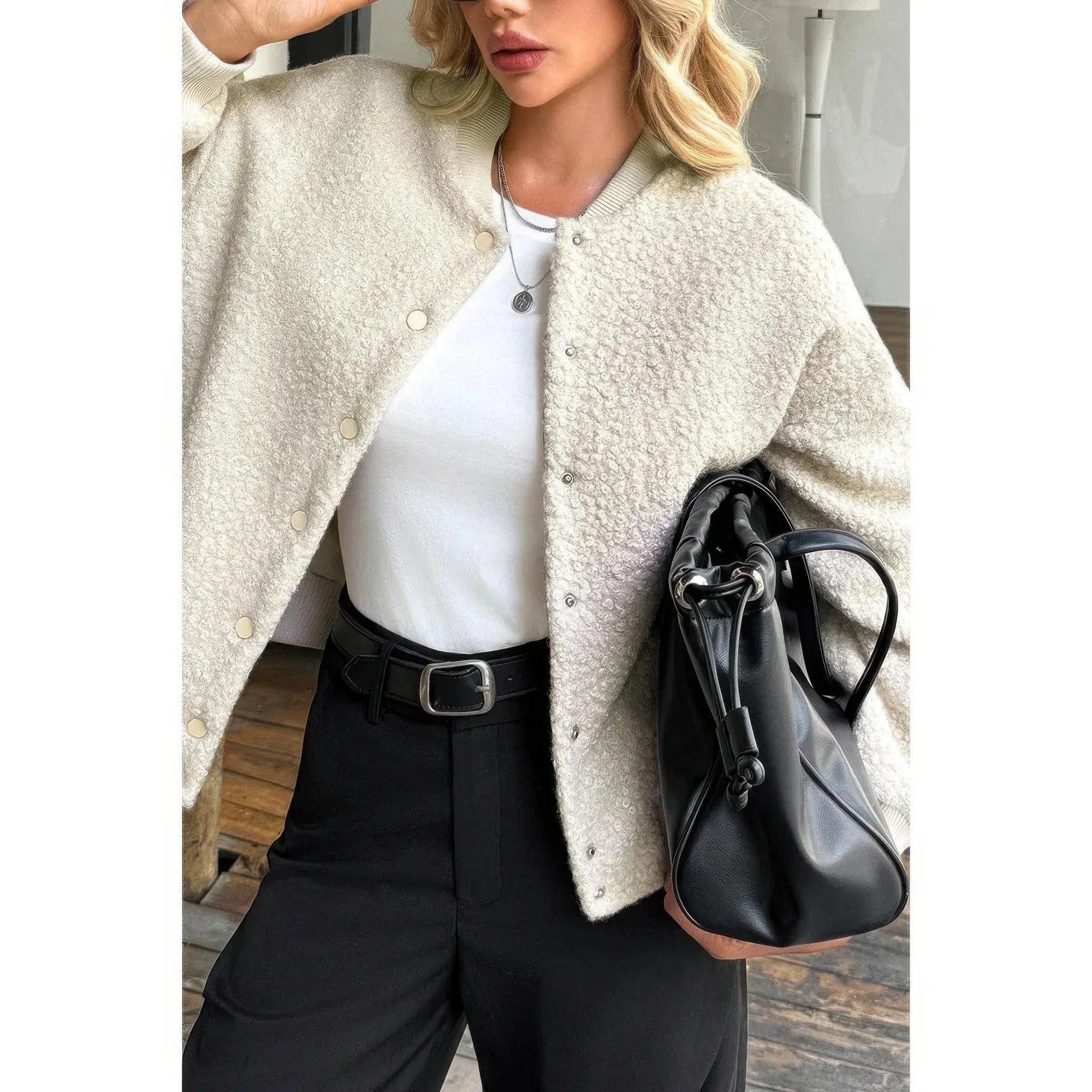 Faux Sherpa Fuzzy Teddy Bomber Jacket | Mixtshop LLC