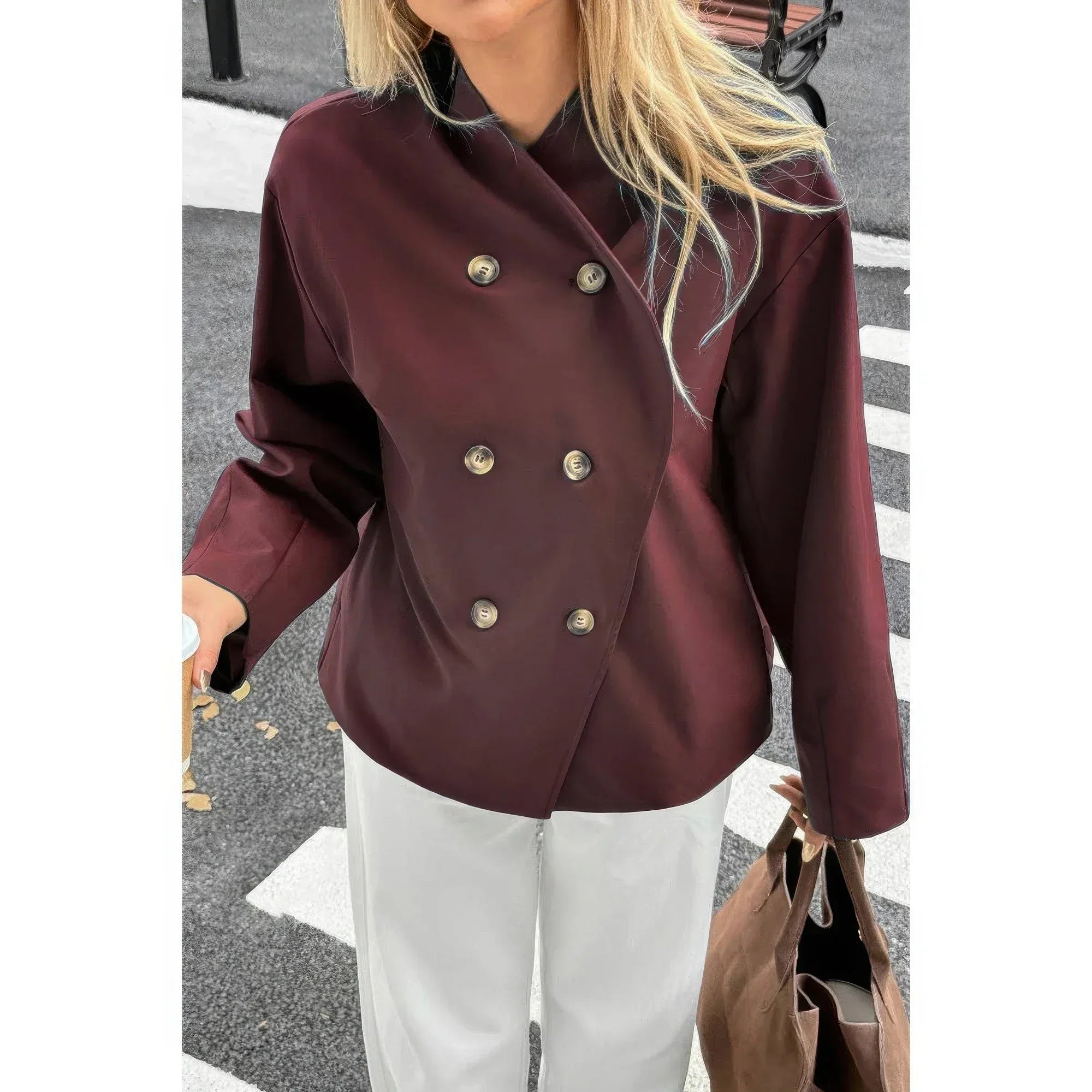 Double Breasted V Neck Trench Long Sleeve Coat | Mixtshop LLC