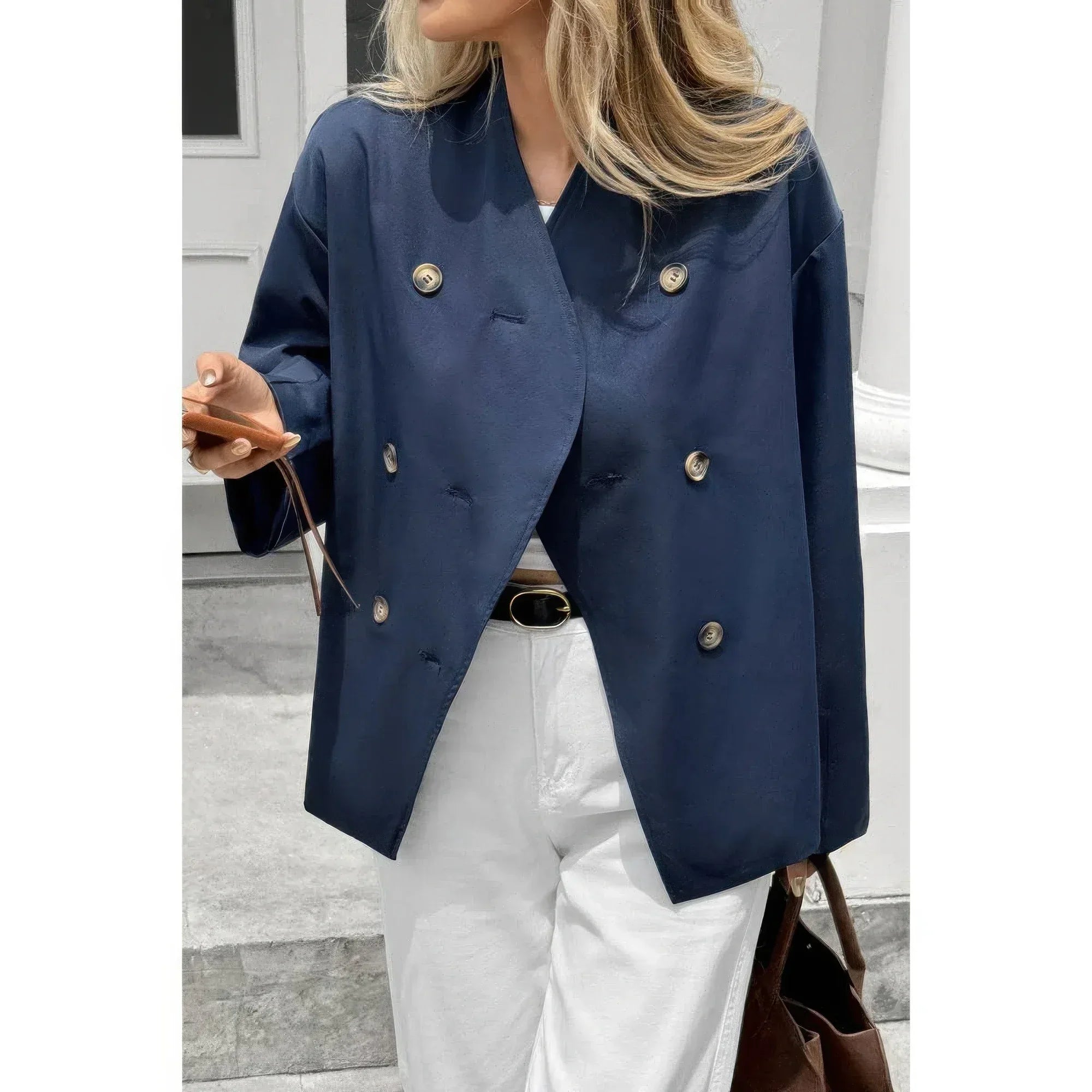 Double Breasted V Neck Trench Long Sleeve Coat | Mixtshop LLC