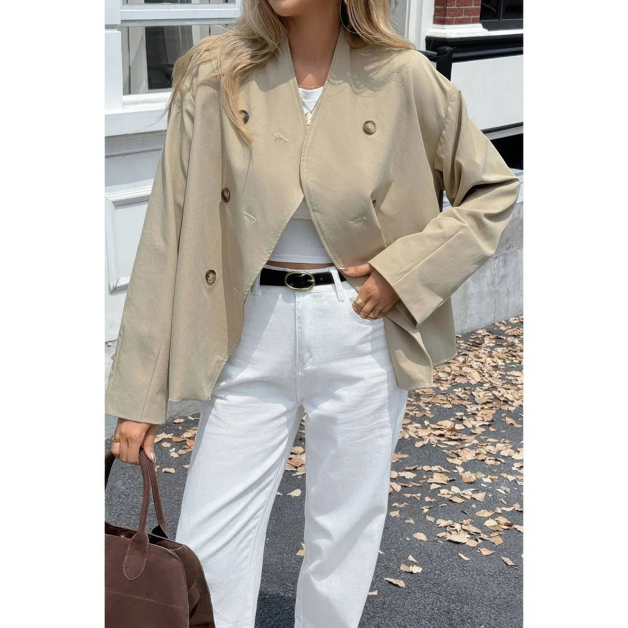 Double Breasted V Neck Trench Long Sleeve Coat | Mixtshop LLC