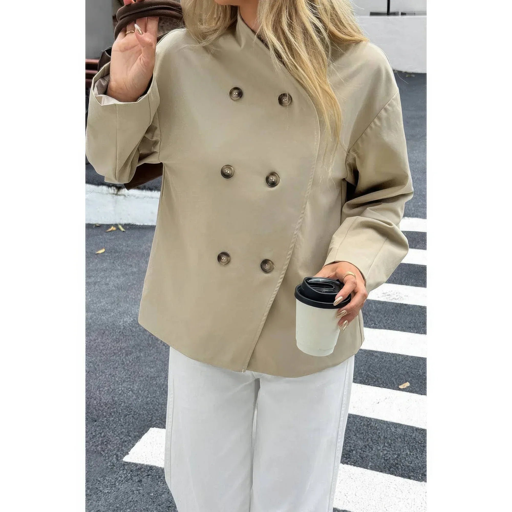 Double Breasted V Neck Trench Long Sleeve Coat | Mixtshop LLC
