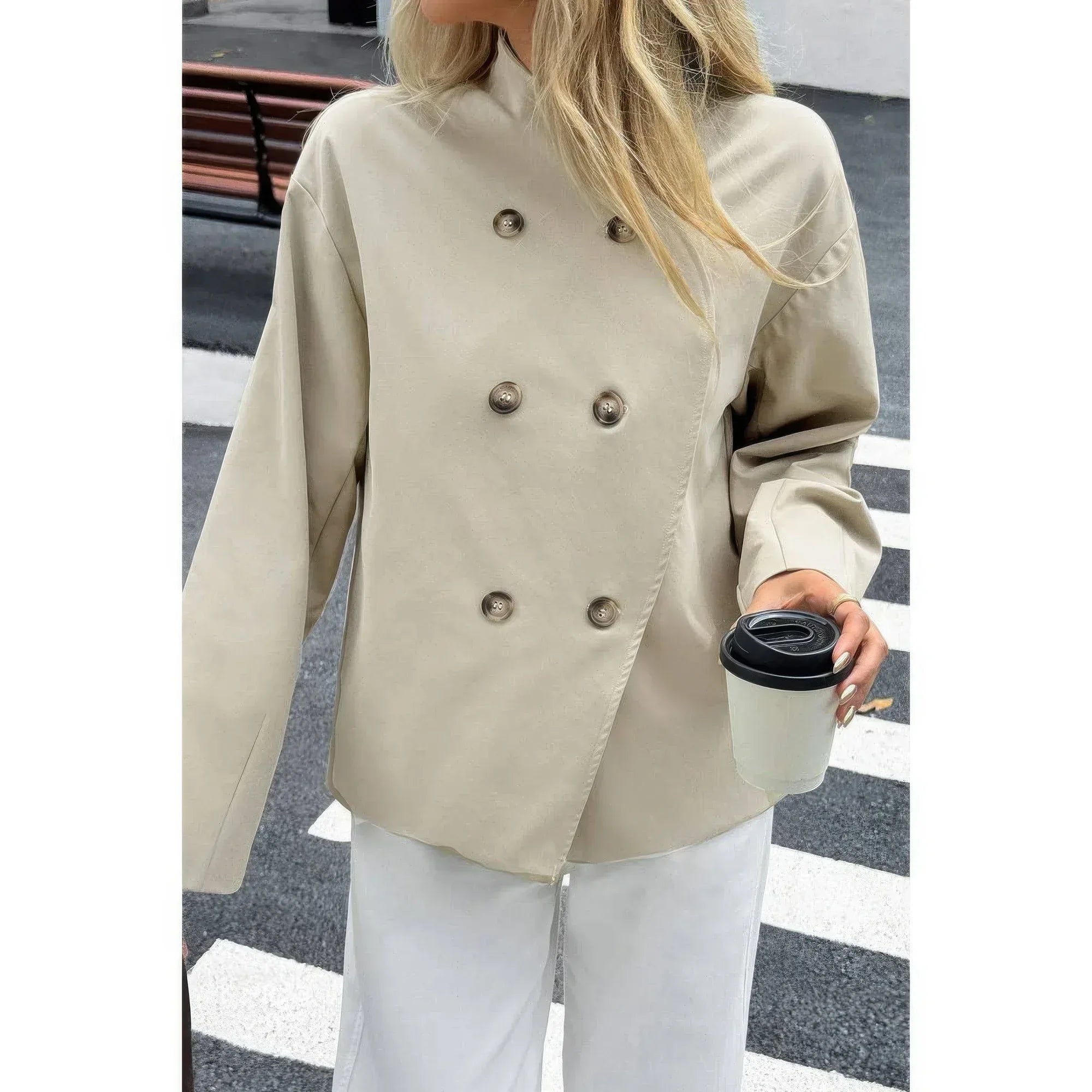 Double Breasted V Neck Trench Long Sleeve Coat | Mixtshop LLC