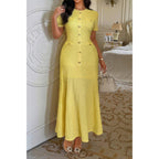 Solid Round Neck Button Elegant Sheath Dress | Mixtshop LLC