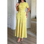 Solid Round Neck Button Elegant Sheath Dress | Mixtshop LLC