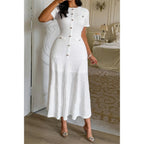 Solid Round Neck Button Elegant Sheath Dress | Mixtshop LLC