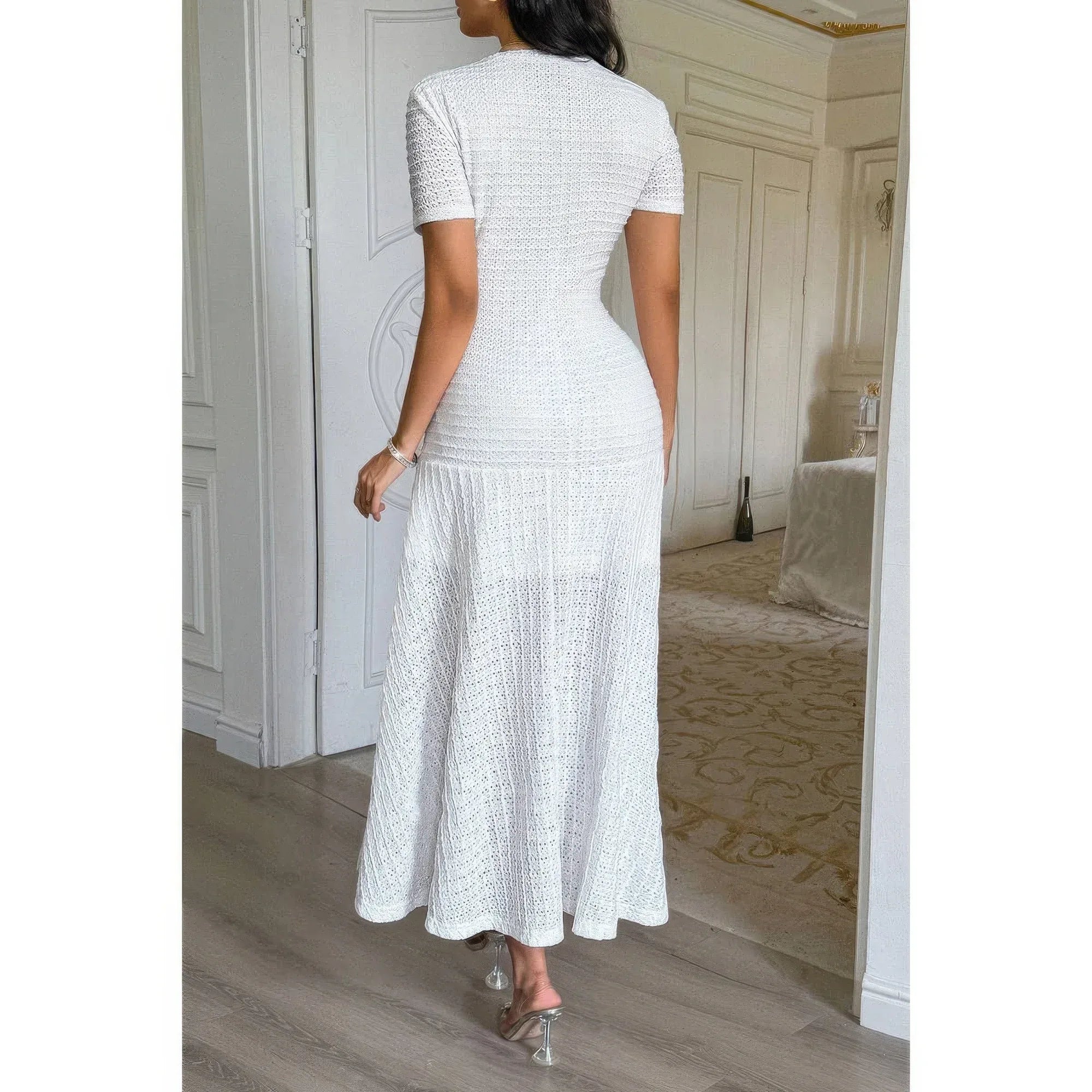 Solid Round Neck Button Elegant Sheath Dress | Mixtshop LLC