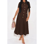 Solid Round Neck Button Elegant Sheath Dress | Mixtshop LLC
