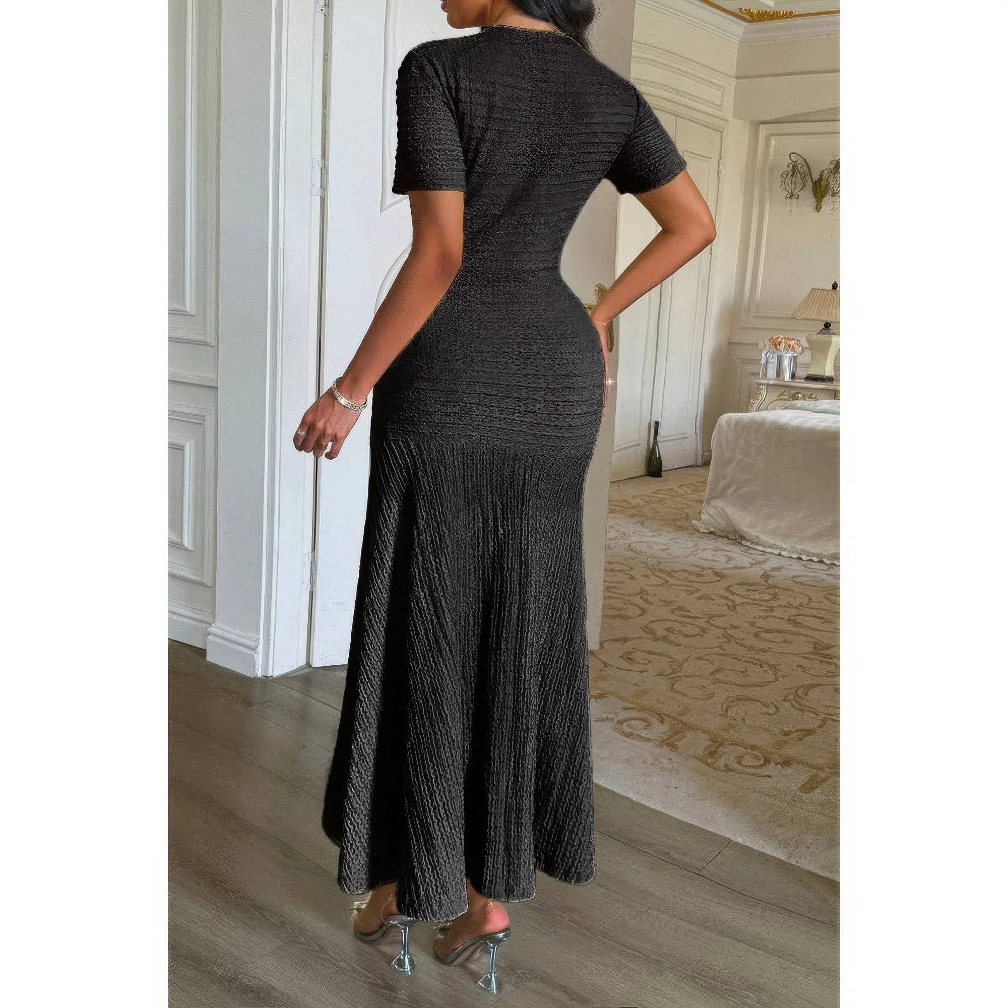 Solid Round Neck Button Elegant Sheath Dress | Mixtshop LLC